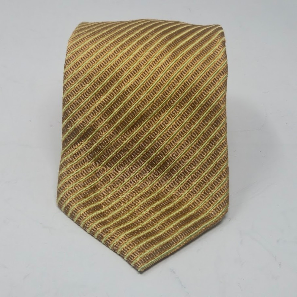 MARIO CALDI Bronze Gold Diagonal Stripe 100% Italian Silk Tie Mens Classic
